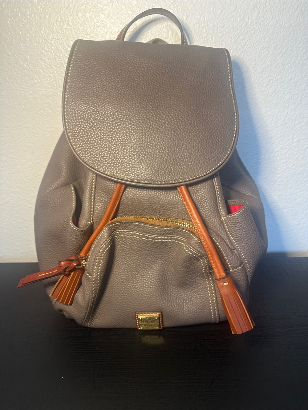 Dooney & Bourke Taupe Backpack with Tan Trim